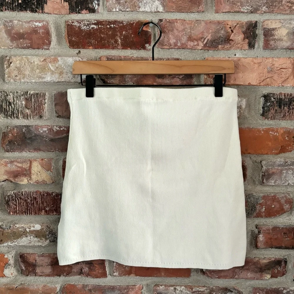 Free People White Laurel Sweater Mini Skirt Rib Knit, L